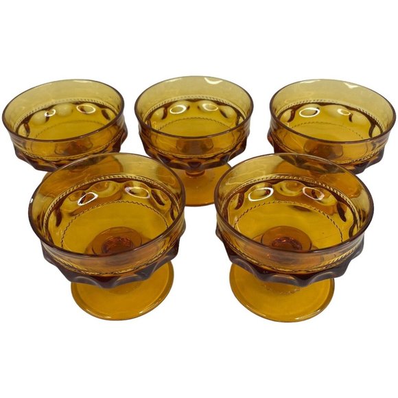 5 Indiana Carnival Glass Compote Kings Crown Thumbprint Sherbet Marigold Amber - Picture 2 of 10